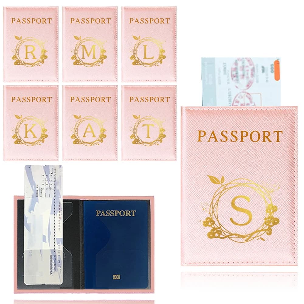 Copertina per Passaporto, Custodia per Passaporti Rosa, Porta Passaporto con Stampa a Ghirlanda, Serie in Pelle PU Antimacchia, Accessorio da Viaggio