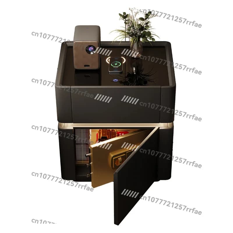 Comodino intelligente integrato per camera da letto, in legno massello, con serratura, lusso leggero premium, multifunzionale, nero, con contenitore