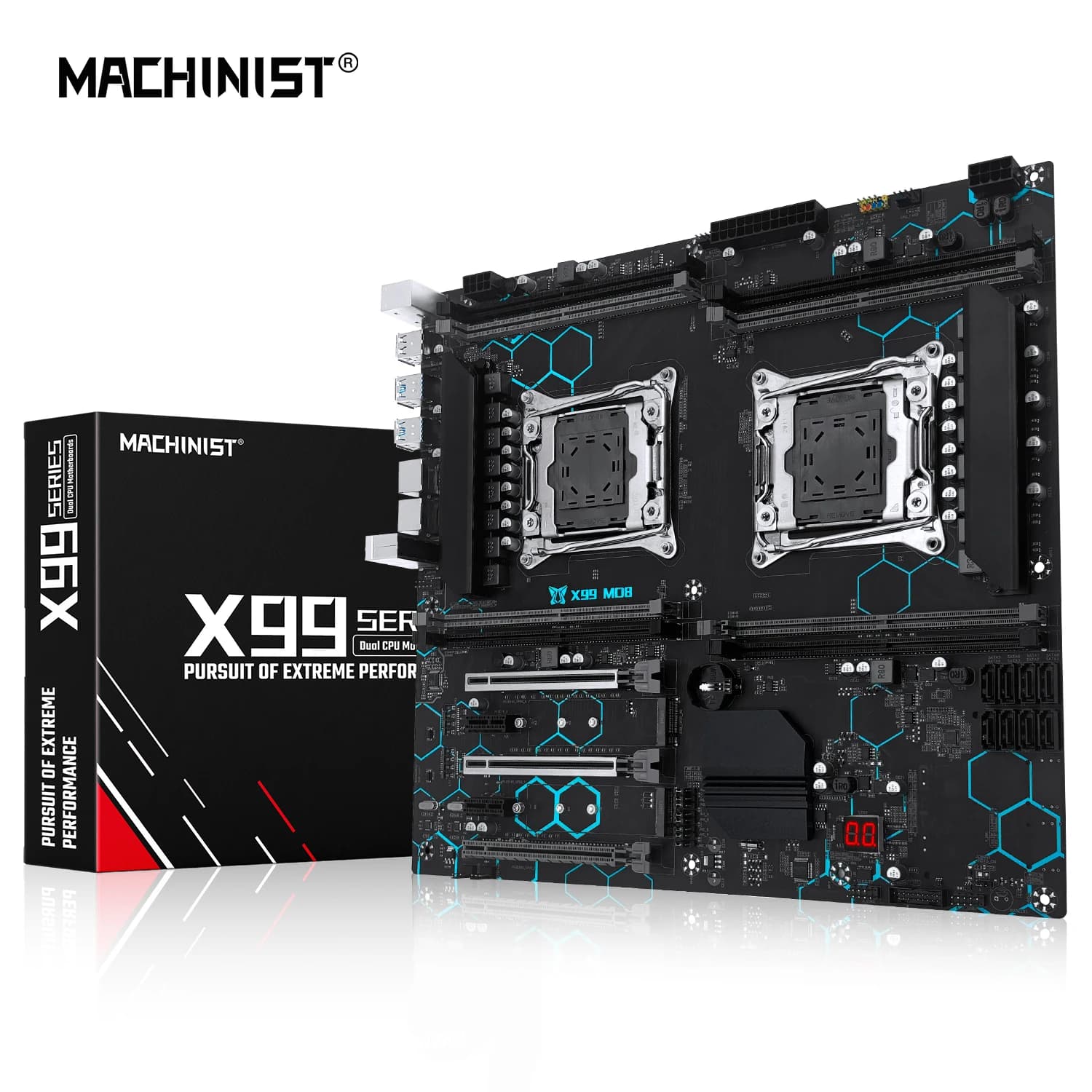 MACHINIST X99 MD8 Scheda madre Dual CPU E-ATX Supporto Processore Xeon LGA 2011-3 8 slot DDR4 USB3.0 SATA3 NVME M.2