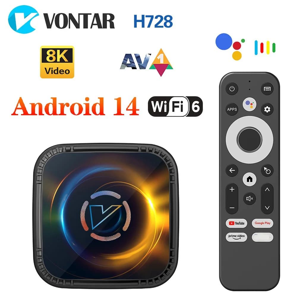 VONTAR H728 Android 14 TV Box Allwinner H728 Octa Core Cortex A55 Supporto 8K Video 4K 1000M LAN Wifi6 Lettore multimediale Ventola di raffreddamento