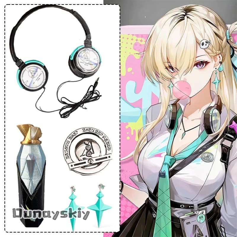 Lynae Cosplay Costume by Game Wuthering Waves, Complete Set with Headphones, Earrings, Spills, Accessories and Scene Objects for Halloween Coating