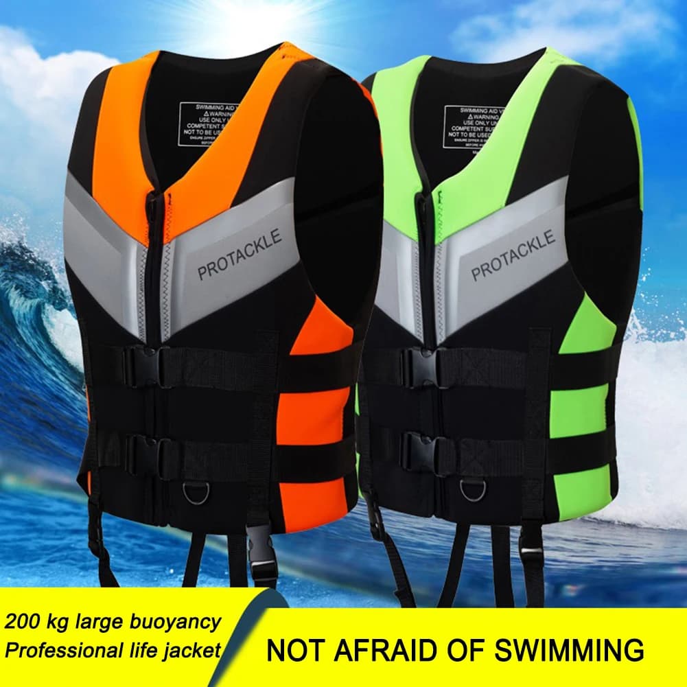 Neoprene Life Vest Lightweight Fishing Water Ski Vest Safety Buckle Floating Foam Adjustable Zipper for Surfing Sailboard Rowing