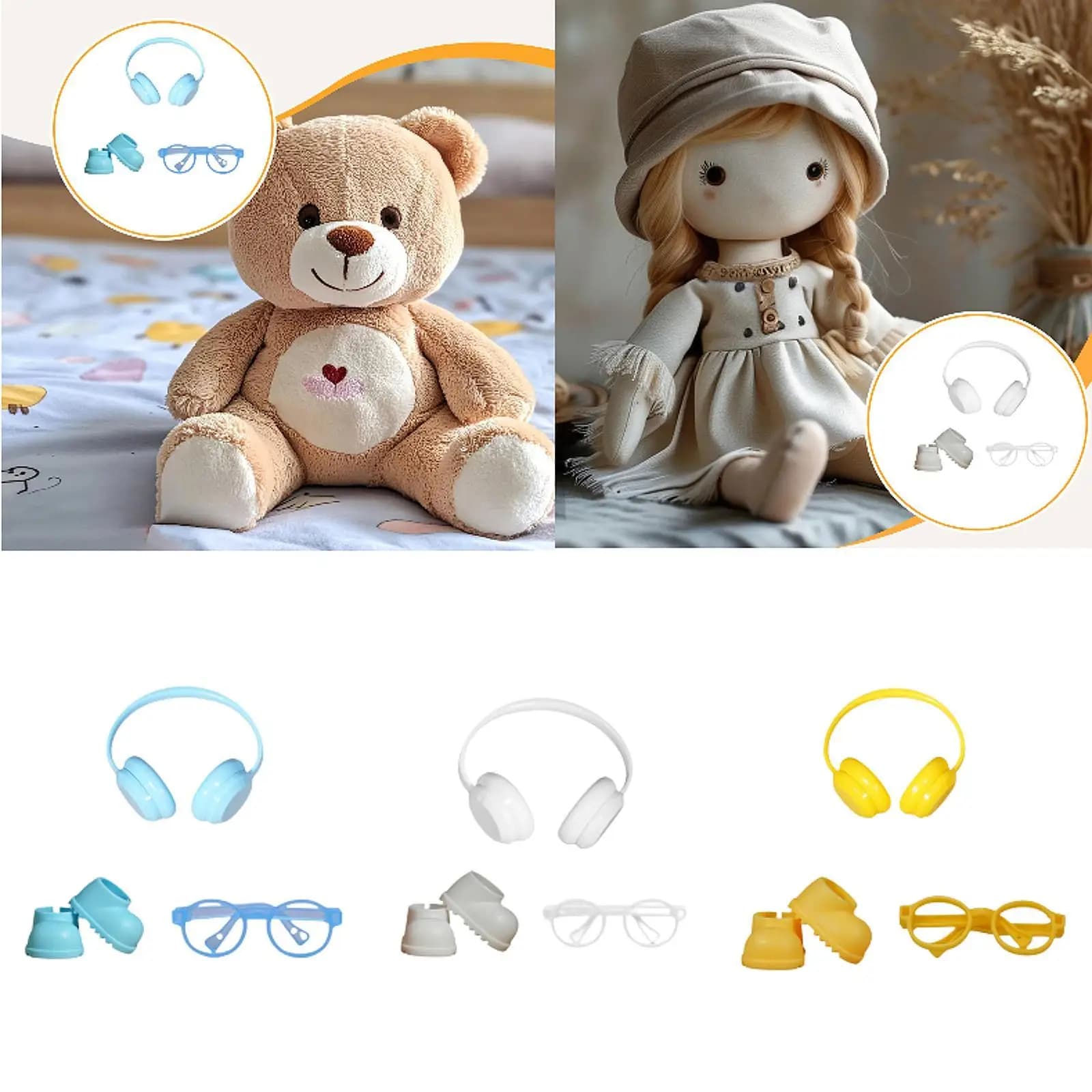 Mini Stuffed Shoes Headphones Glasses Short Boots Accessories for 17cm Doll Fashion Doll Clothing DIY