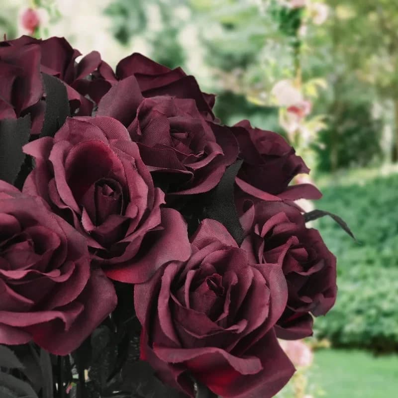 5/10pcs Dark Red Artificial Silk Rose Bouquet Realistic Fake Roses for Halloween Xmas Home Wedding Party Decor