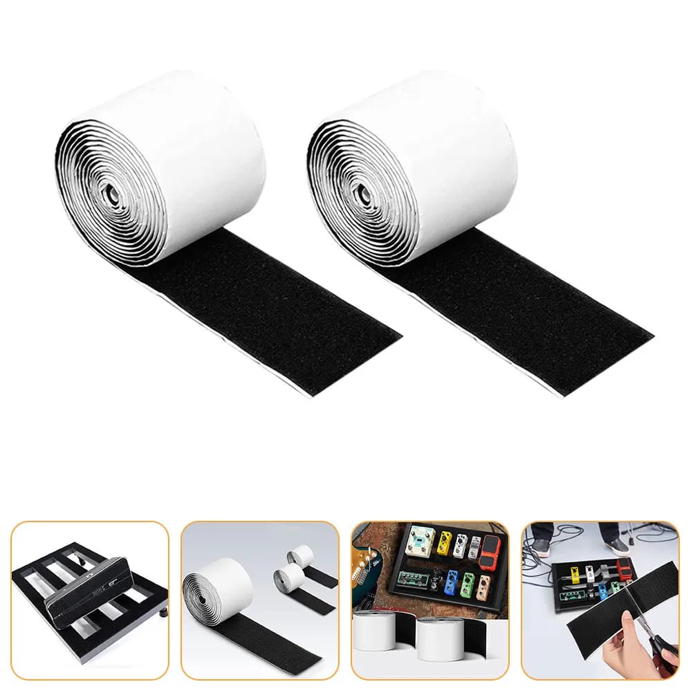 2 Rolls Heavy-Duty Hook and Loop Pedal Mounting Tape for Guitar Pedalboard Secure Fastening Flexible Cut-to-Size Reliable