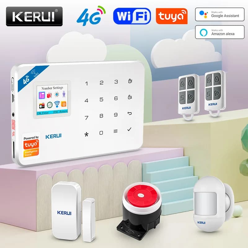 KERUI 4G WIFI GSM Sistema di allarme wireless Allarme antifurto Tuya Smart APP Home Garage Sicurezza Proteggi con rilevatore di fumo wireless