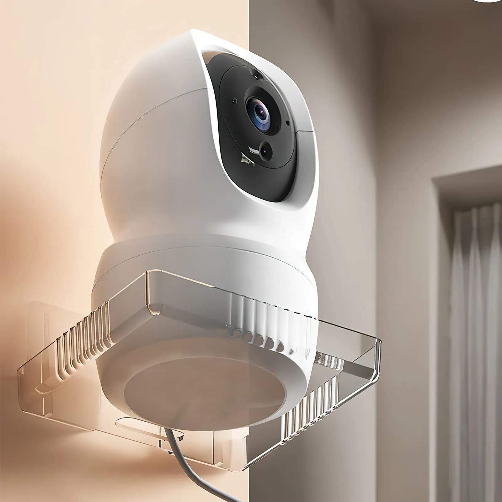 2 Pezzi Mensola da Parete Adesiva Forte per Baby Monitor, Telecamera di Sicurezza, Router - Piccola, Trasparente, Senza Viti, Montaggio a Parete, per Garage