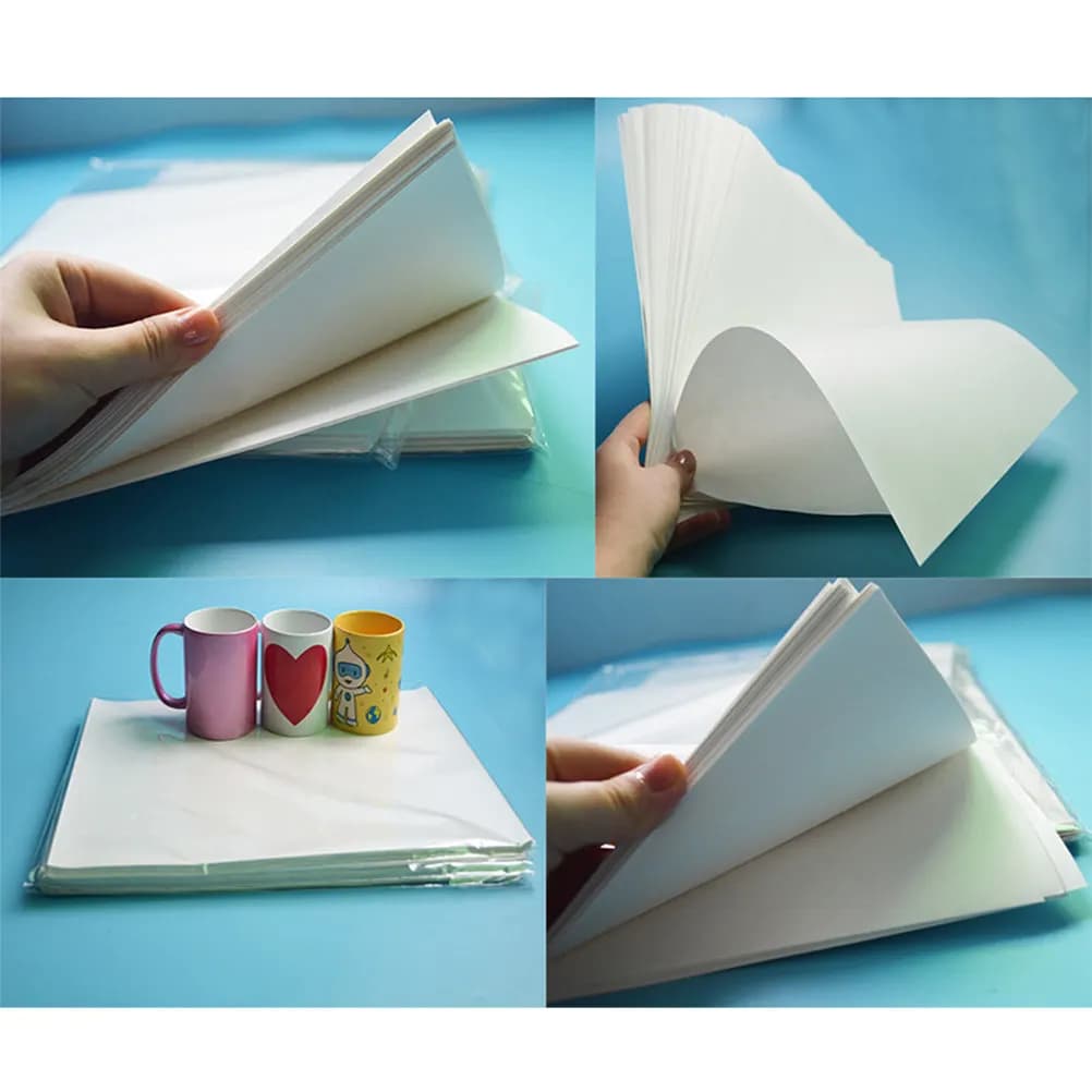 100 Fogli di Carta Transfer per Sublimazione A4 per Magliette, Cappelli, Grembiuli, Borse, Ceramica, Metallo, Plastica, Legno, Poliestere, Asciugatura Rapida, Colori Vivaci
