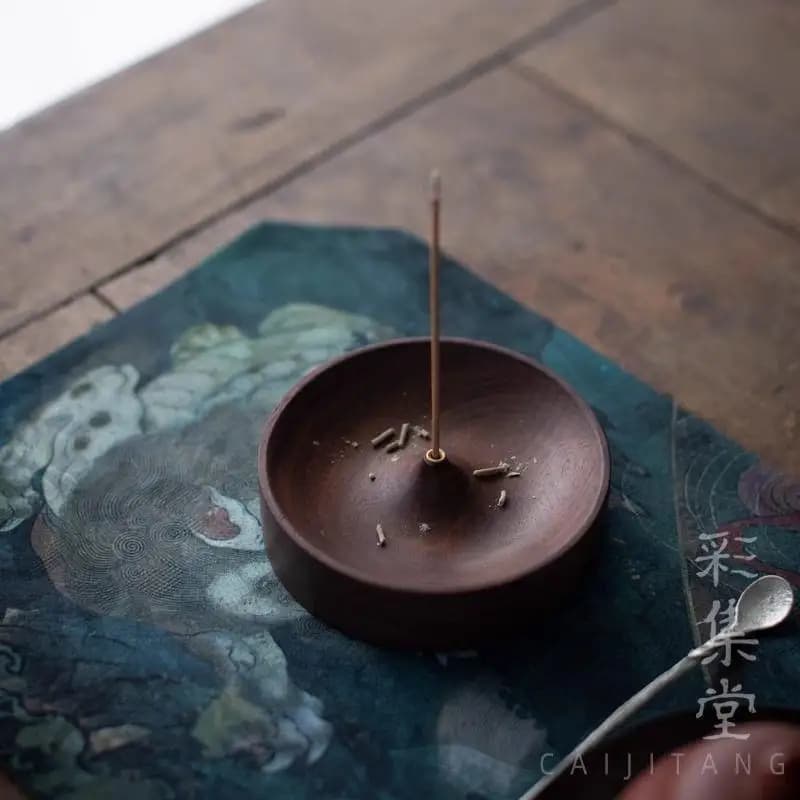 B*1PCS North American Black Walnut Solid Wood Incense Stick Tea Ceremony Round Incense Burner Agarwood Tray Holder Home Decor