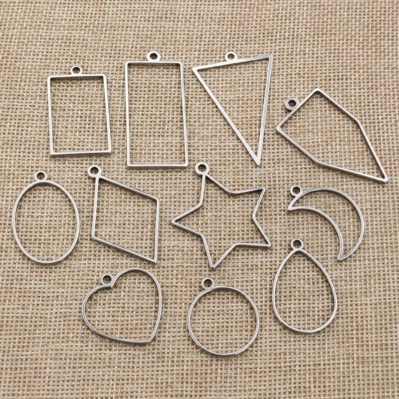 10 pezzi Ovale Rotondo con Cuore a Forma di Luna Triangolo in Acciaio Inox con Telaio Chiuso Anelli per Orecchini Fai da Te