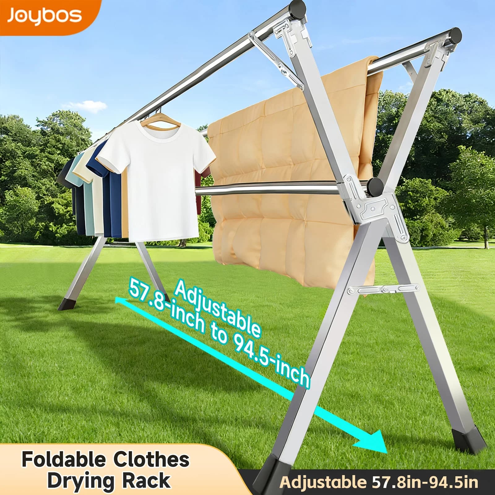 Clothes Drying Rack, Stainless Steel Laundry Drying Rack Collapsible, 57"-94" Retractable X-frame, with Sock Clips,