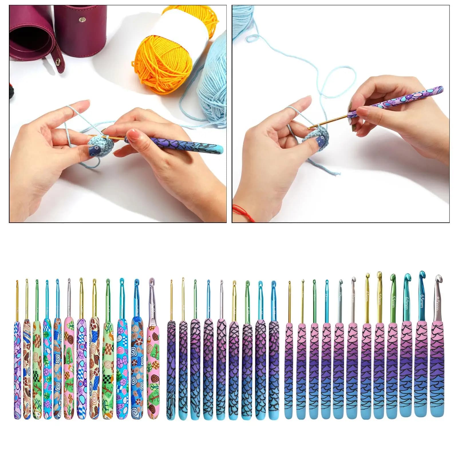Set di ganci, ganci ergonomici, filo, manici morbidi, gancio in alluminio per principianti, adulti, donne