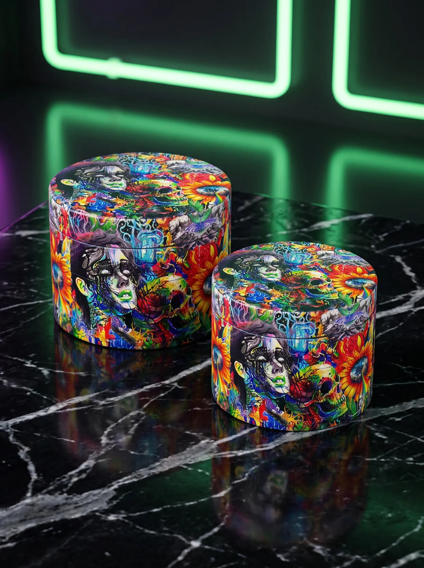 Psychedelic Art Grinder 40mm 50mm Metal 4-Layer Spice Grinder Magnetic Lid Mesh Screen Portable Manual Mill Home Desktop Travel