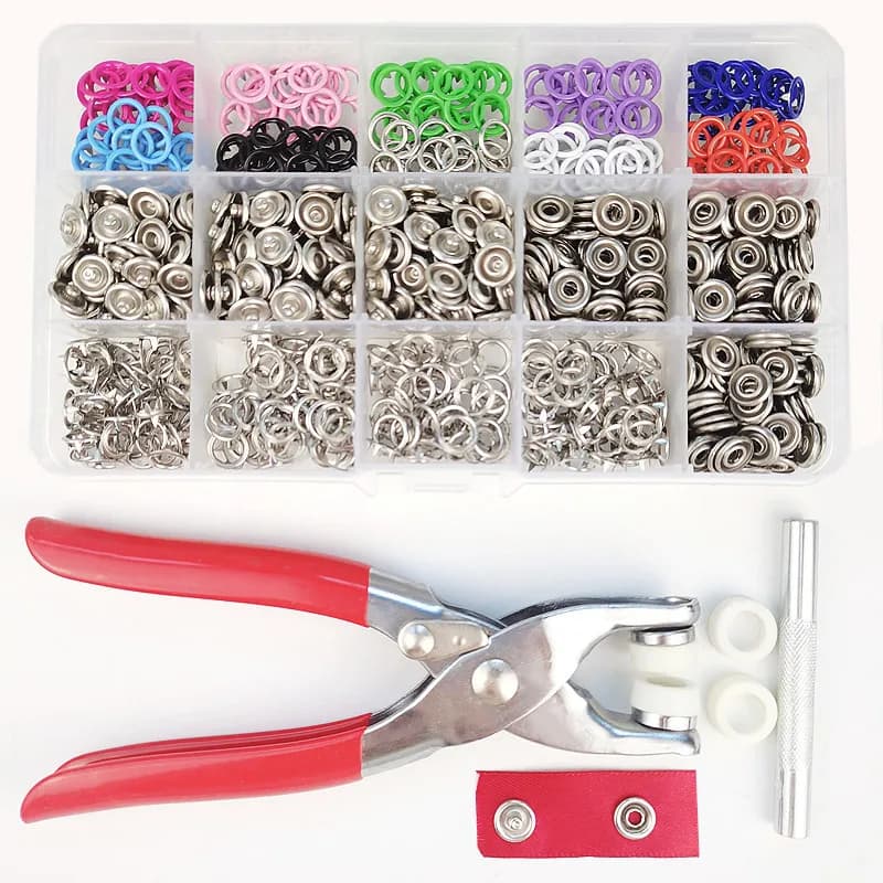 Pinze per bottoni per zecche Set Bottoni automatici per zecche in metallo fai-da-te con pinze di fissaggio Kit di strumenti per pressa per cucire, artigianato, vestiti, pantaloni, jeans