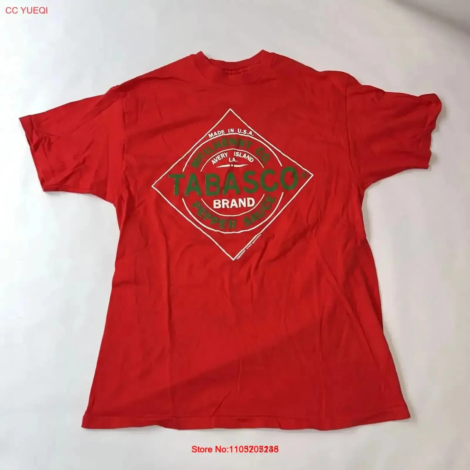 Maglietta Tabasco vintage anni '90 L XL 21 5x28 5 Salsa al pepe rosso USA lavata morbida versatile elegante casual leggermente vintage lavata
