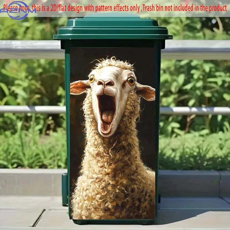 Surprised Screaming Sheep Face Self-Adhesive PVC Sticker - Farmhouse Decor Art, Removable Trash Can Decal for Wheelie Bins, Ki