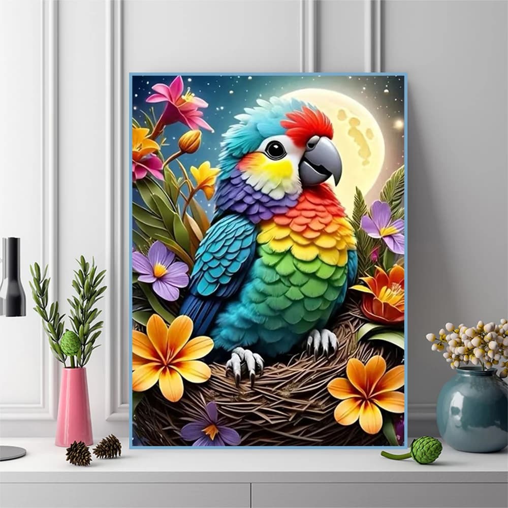 Kit Fai-da-Te per Pittura Diamante con Motivo di Uccelli e Animali, Mosaico con Diamanti Quadrati o Rotondi, Set per Ricamo a Punto Croce con Pappagallo, Decorazione per la Casa
