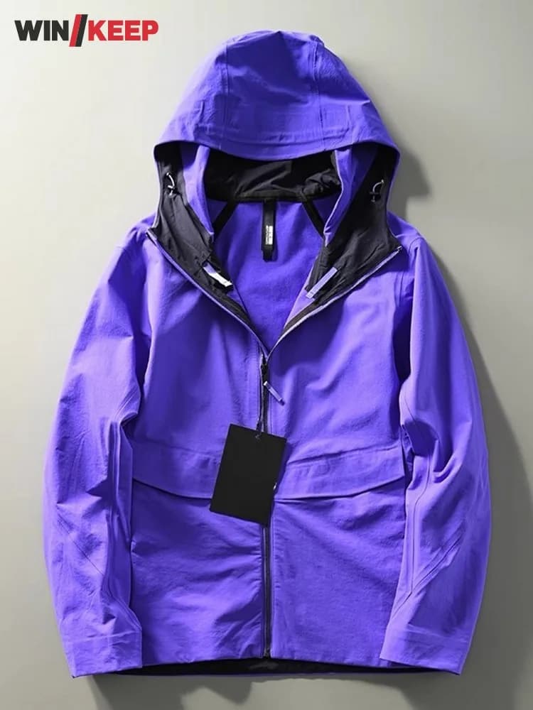 Outdoor Men's Leisure Spring Versatile Soft Shell Slitting Camping Hiking Solid Color Jacket Breathable hooded long sleeves