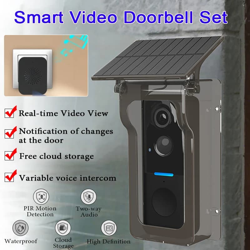 Tuya Videocitofono bidirezionale wireless esterno con copertura antipioggia solare IP65 Telecamera per porta spioncino con rilevamento del movimento impermeabile