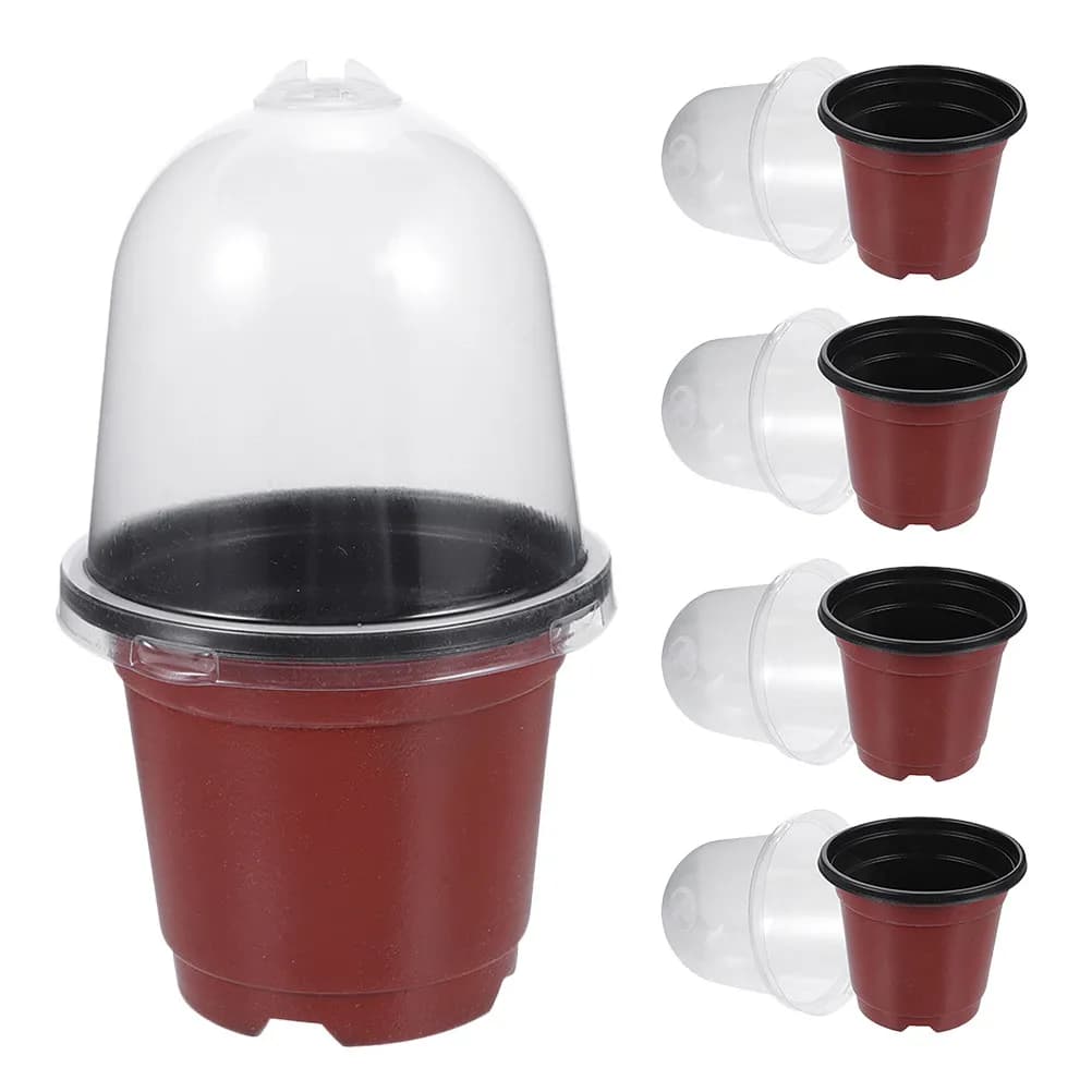 Set di 5 Vasi in Plastica con Coperchio Trasparente per Germinazione Semi, Propagazione Piante, Coltivazione Fiori e Ortaggi