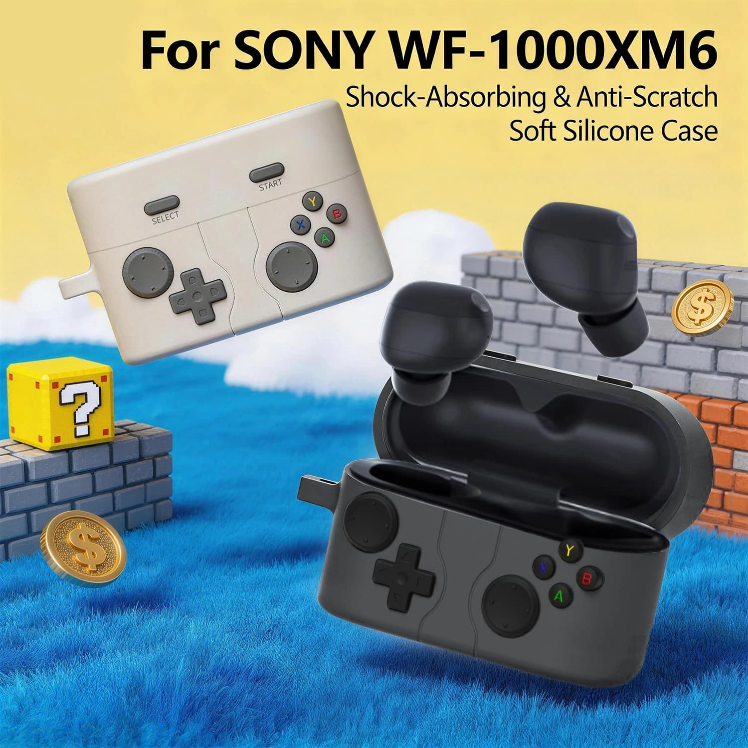 Custodia per auricolari Sony WF-1000XM6, cover in silicone antiurto con design 3D a gamepad, compatibile con Sony WF-1000 XM6, con penna per la pulizia