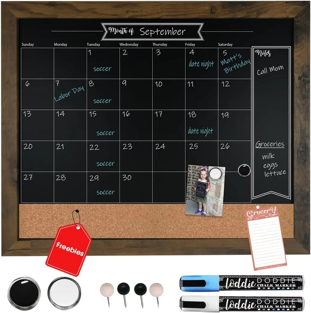 Calendario e Bacheca in Stile Rustico, 18x24 Pollici con Magneti e Perni per Organizzazione Cucina o Casa