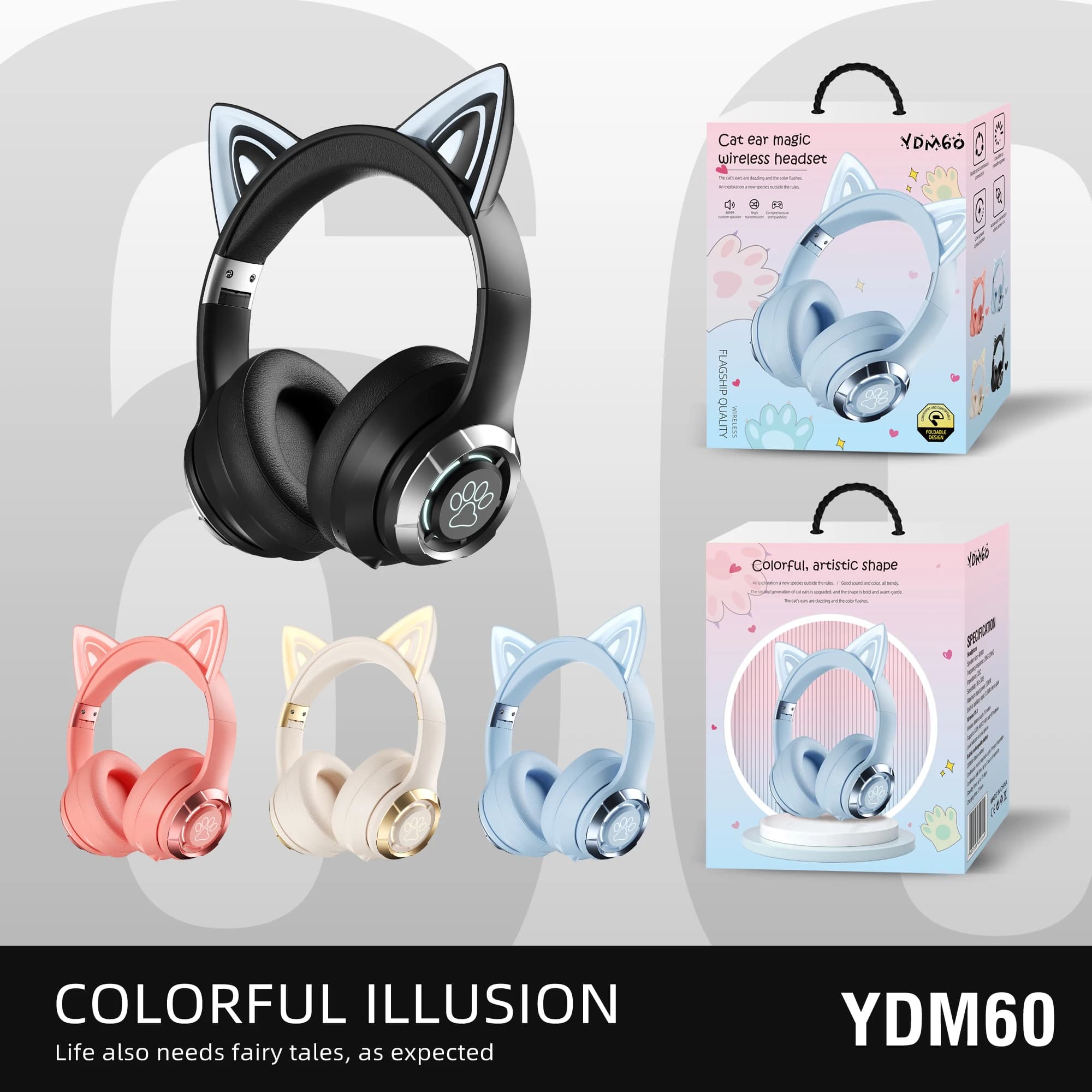 Wireless Bluetooth Headphones with Cute Cat Ear with Microphone On-ear Headphones Stereo Audio Headphones Sports Play Foldable Headphones