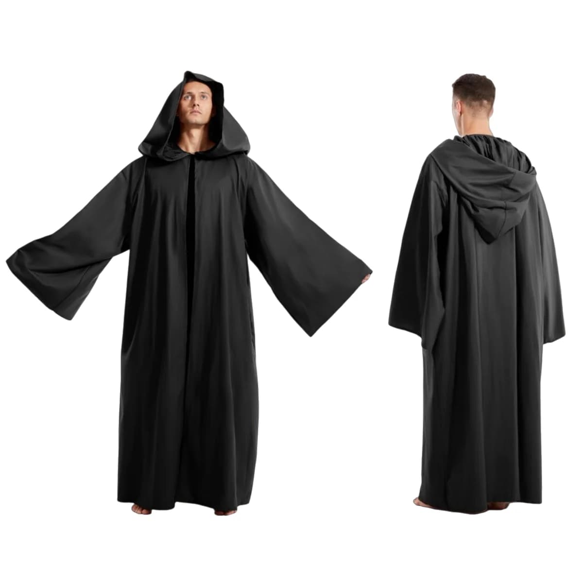 Black Warrior Mantle for Adults, Vampire Costume or Wizard, Long Shirt with Hood, Horror Fantasma Costume for Halloween and Christmas