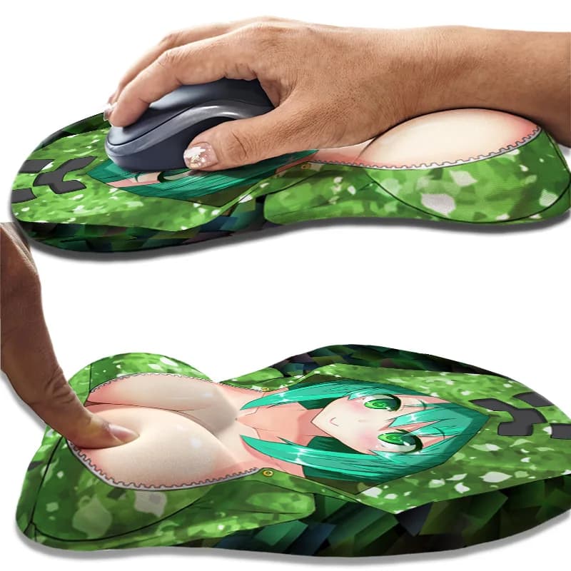 Tappetini per mouse Mosaic Girl Anime Pixel Style Green Boobies Mousepad con supporto per il polso Pc Gamer Tappetino per seno Hentai completo