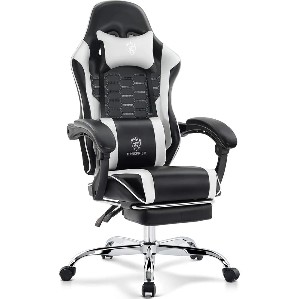 Sedia da gioco, sedia da ufficio per computer con poggiapiedi, supporto lombare per massaggio e imbottitura in gel, giocatore ergonomico reclinabile in pelle regolabile