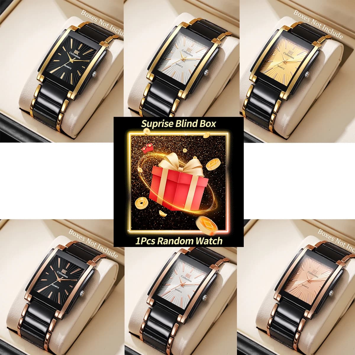 Business Men Quartz Wrist Watch With 1 Piece Luxury Stainless Steel Strap Mystery Blind (No Box)
