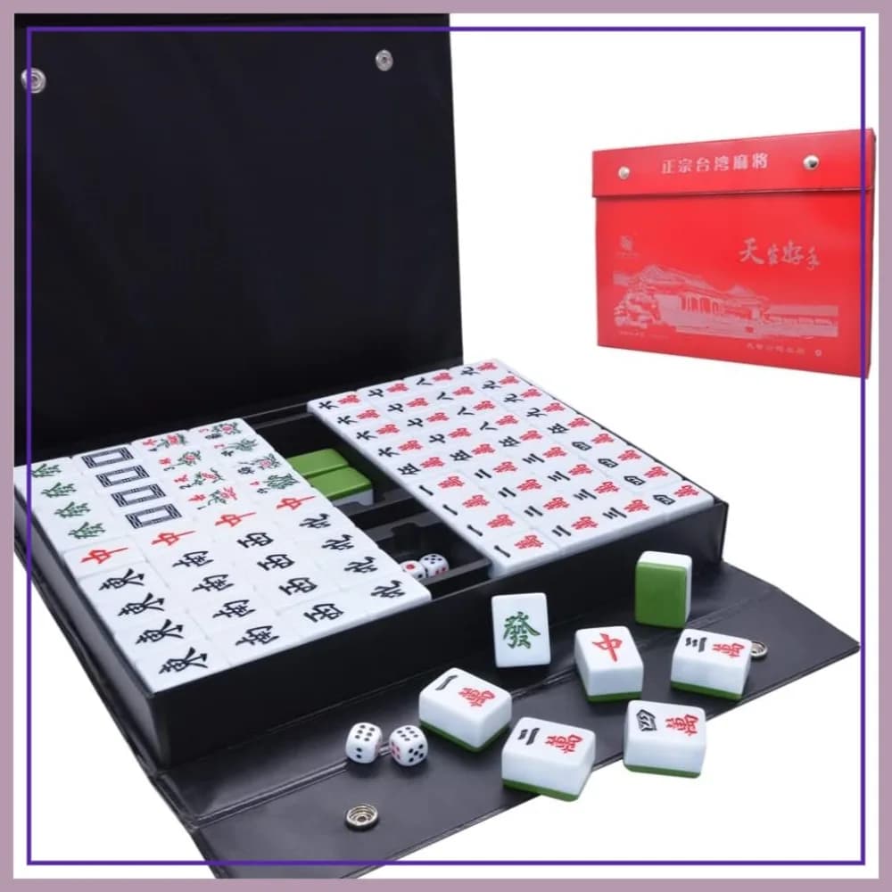 Set da gioco Mahjong cinese - 146 tessere medie da 1,3 pollici con istruzioni - Mahjong professionale verde