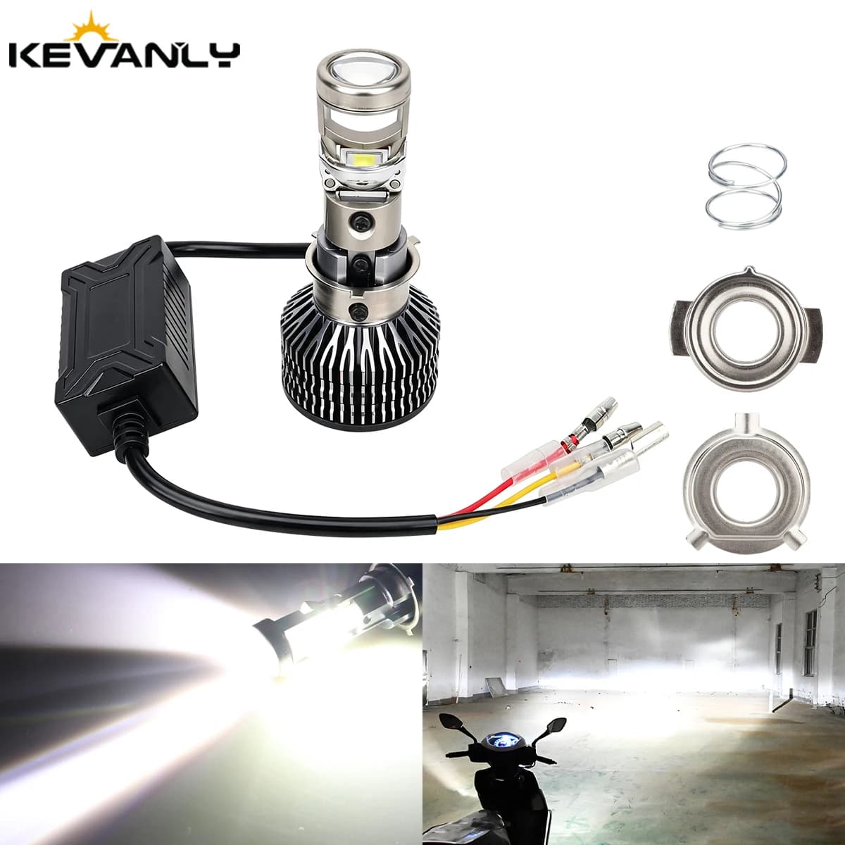 Motorcycle H4 BA20D LED Headlight Bulb Kit DC12V 6000K White Hi/Lo Beam DRL Mini Lens Moto Head Lamp Replacement Accessories