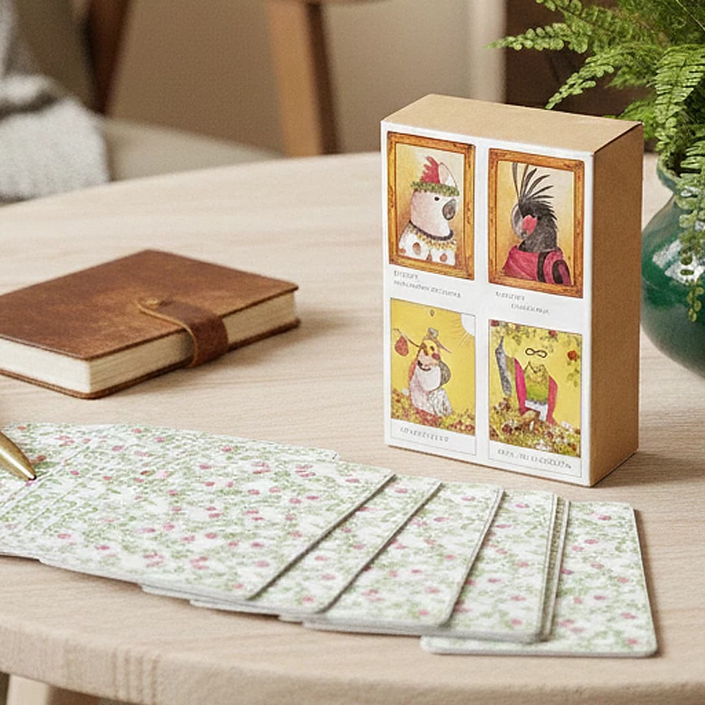 Mazzo di Tarocchi a Tema Uccelli Fantasiosi 10x6,5cm, 80 Carte dei Tarocchi con Pappagalli Disegnati a Mano, Regalo Unico per Amanti degli Uccelli, Cartoncino 350GSM a Doppia Goffratura