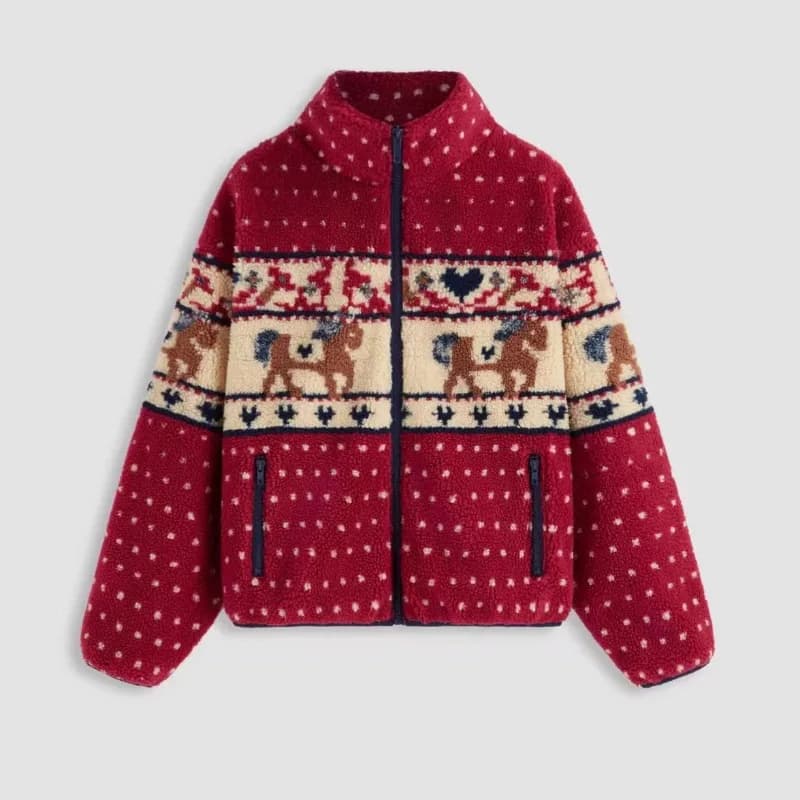 Giacca in cotone da donna con stampa alce natalizia Autunno Inverno Nuovo stile Casual Tasca con cerniera Cappotto caldo a maniche lunghe Donna 2025