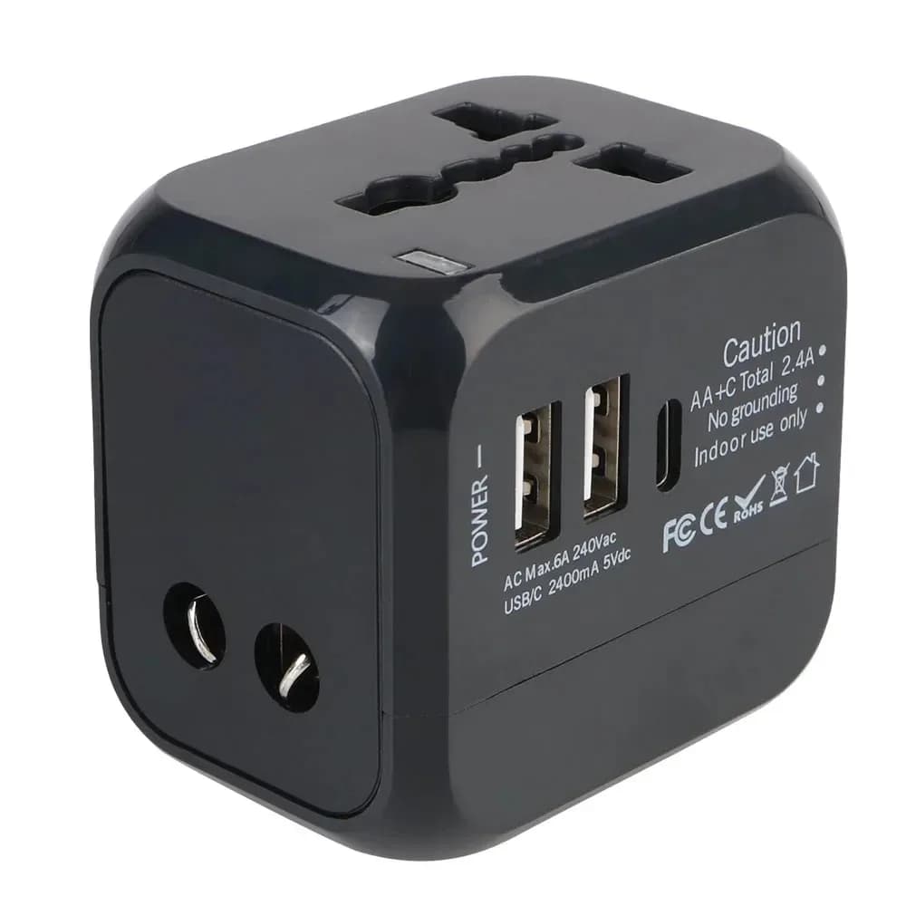 Adattatore da viaggio universale Type C All-in-One 6A con 2 porte USB per prese US, EU, UK, AU per uso globale