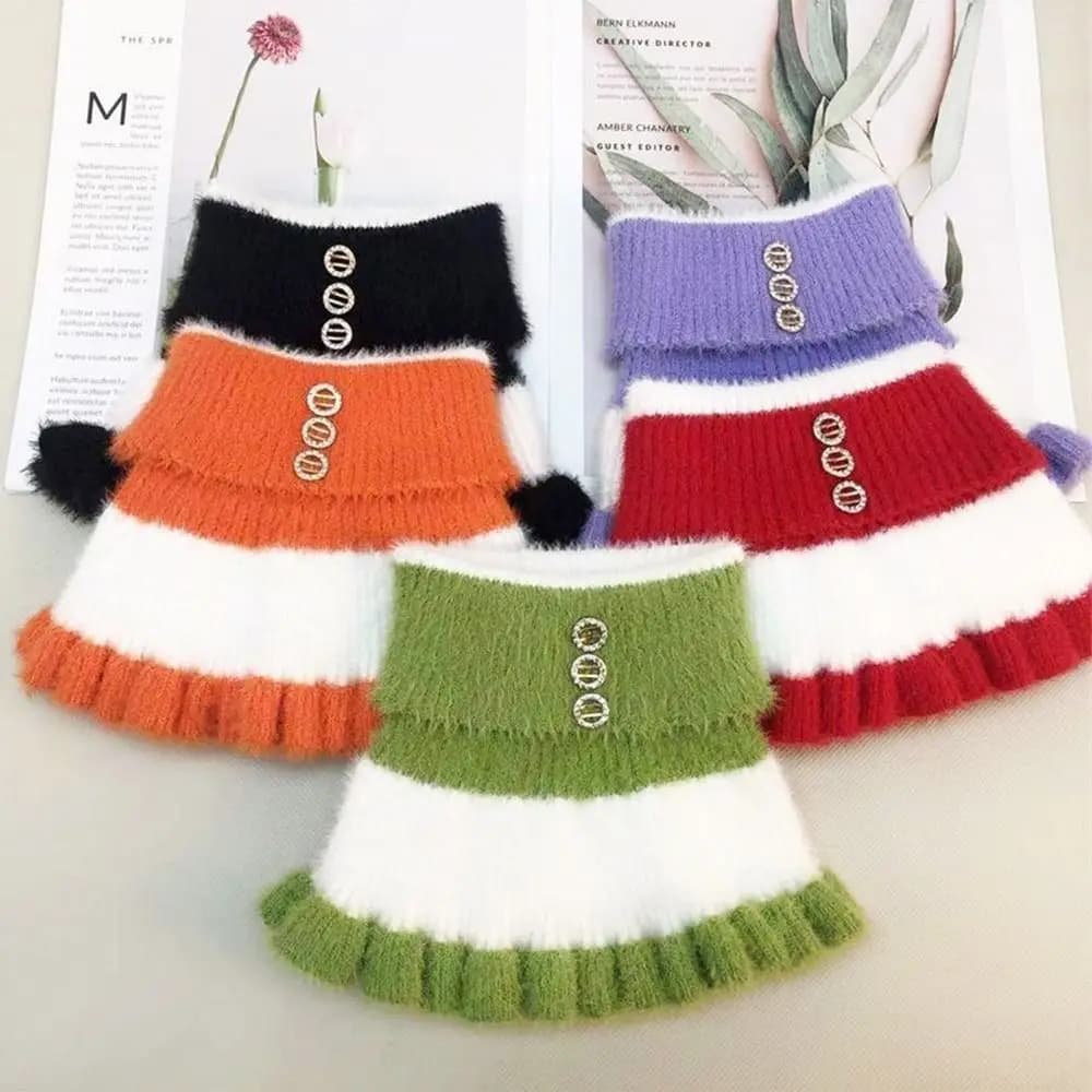Nuovo inverno spesso visone velluto volant elastico colletto finto pullover sciarpa calda lana lavorata a maglia striscia diamante collo guardia sciarpa