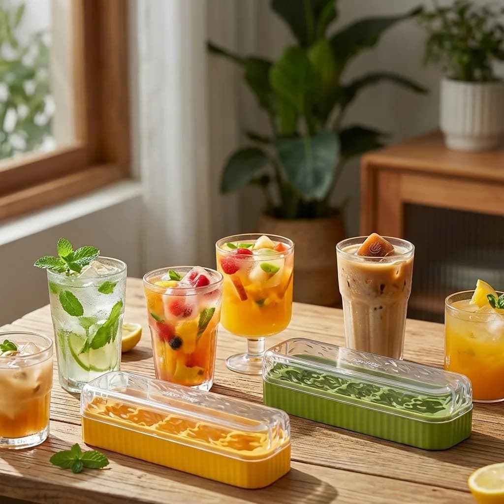 Stampo per Cubetti di Ghiaccio in Plastica Riutilizzabile a 5 Scomparti con Coperchio, per Whisky e Cocktail, Accessorio da Cucina e Bar