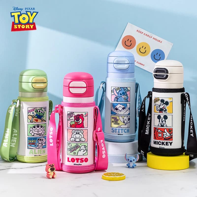 Children's Water Bottle Disney Stitch for School Use 316 Stainless Steel Insulated Cup with Water Bottle with Double Drink Cover with Cup