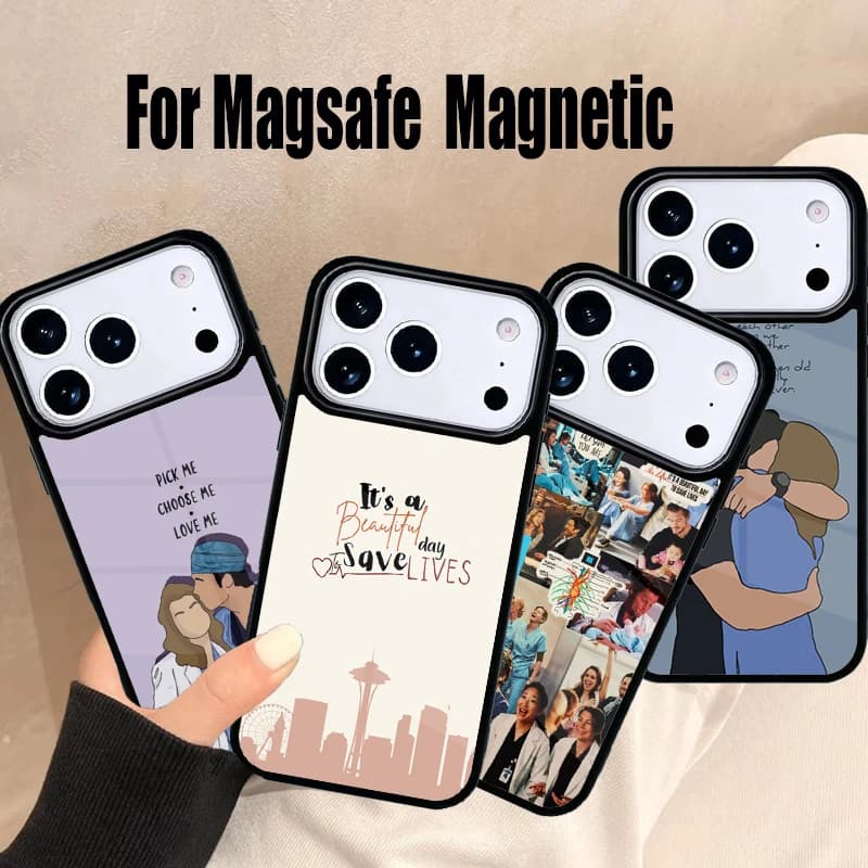 Cover per iPhone Grey's Anatomy TV per iPhone 17 Air 16e 15 14 13 12 11 Pro Max Plus, Cover Magnetica Wireless Magsafe