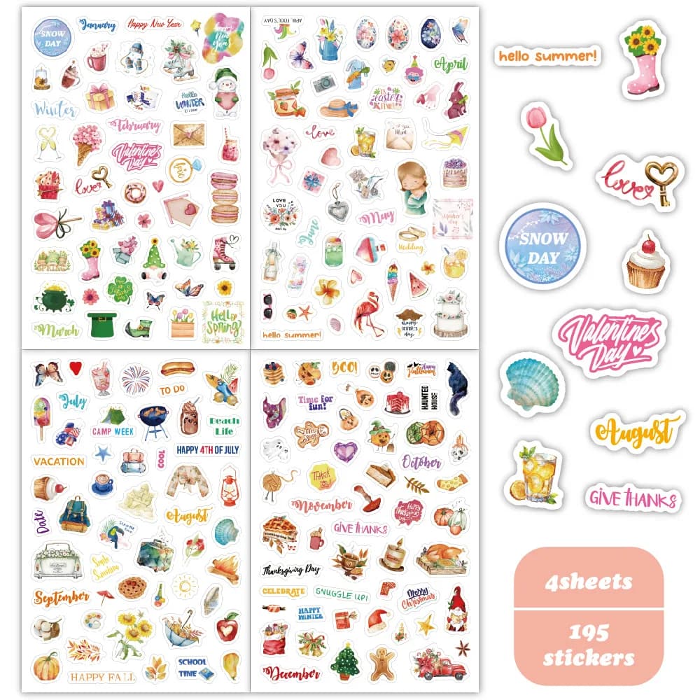 4 sheets Colorful Monthly Calendar Stickers-Inspirational Quotes Design Monthly Planner Sticker For Scrapbook Journals Notebooks