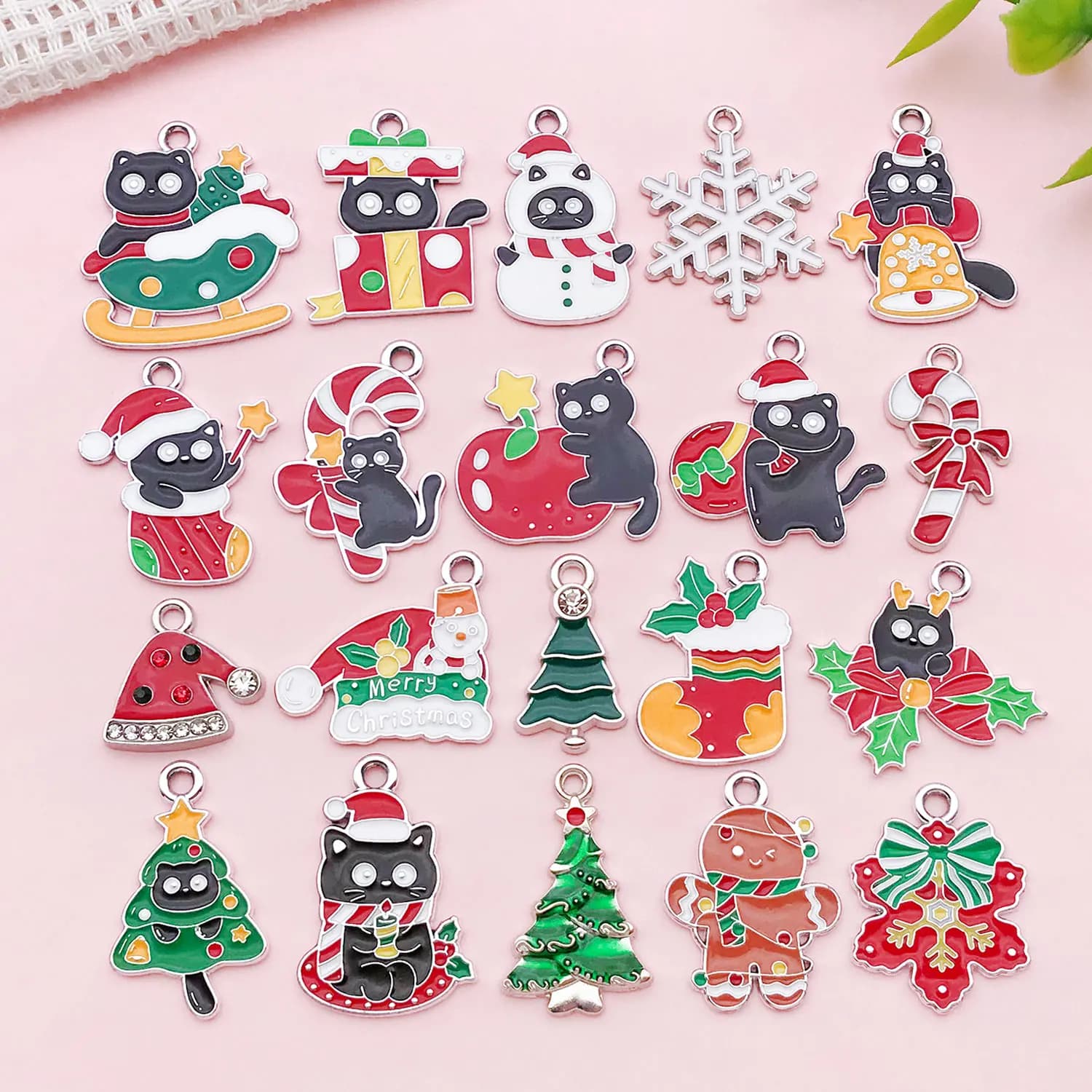 5pcs/20pcs Alloy enamel Christmas Pendant Jewelry Making DIY Keychain Earrings Charms for Jewelry Bracelets Necklace
