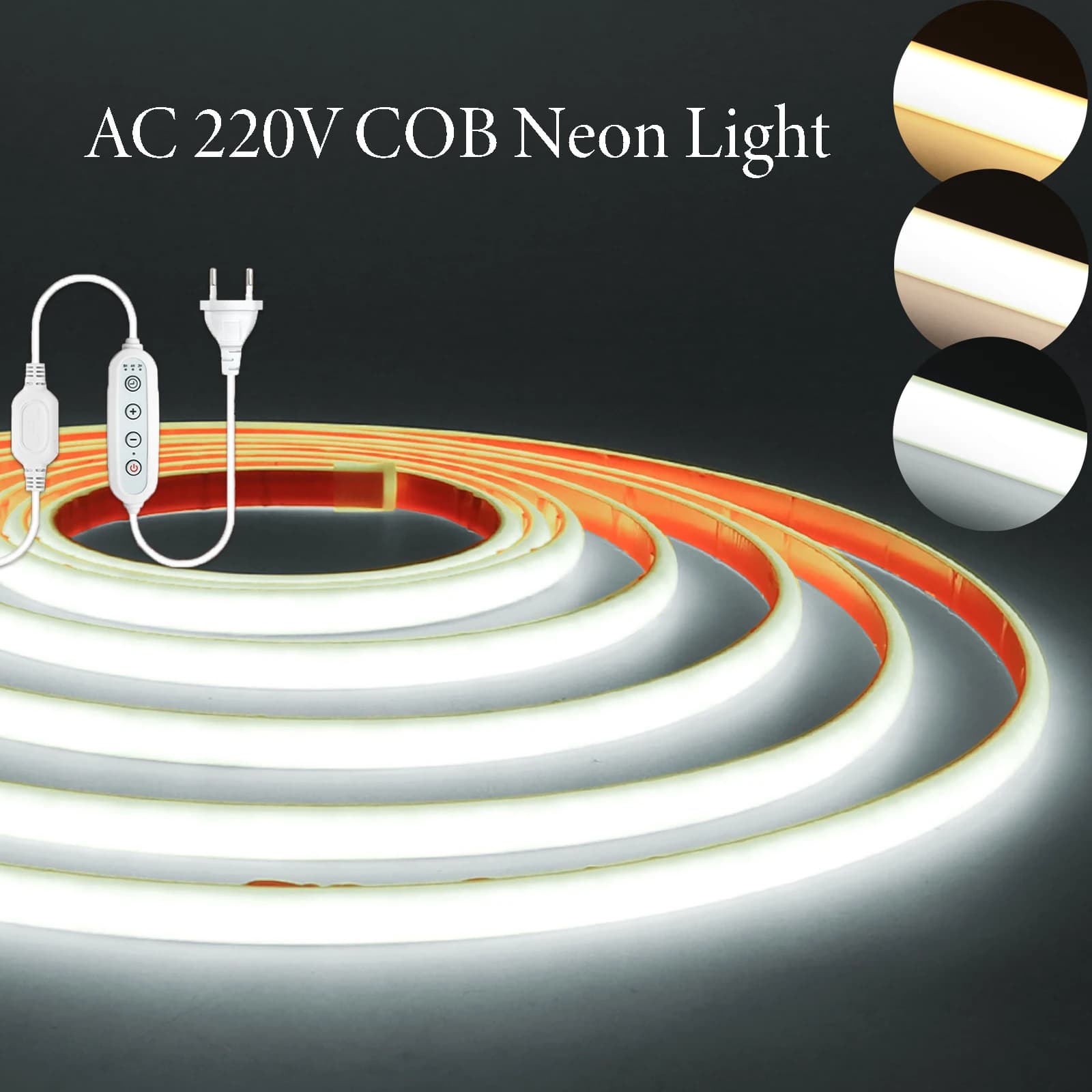 220V COB Led Strip Dimmable 288LEDs/m Waterproof LED Neon Strip with EU/UK Plug for Room Cabinet Kitchen Outdoor Garden Lighting