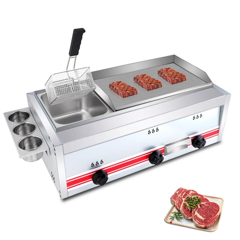 Piastra Combinata Doppia in Acciaio Inox per Teppanyaki, Bistecche e Hamburger, Barbecue a Gas per Uso Commerciale