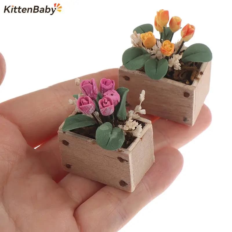 1:12 Dollhouse miniature tulip plant pot vase plant vase pattern garden decoration toy simulation potted plants