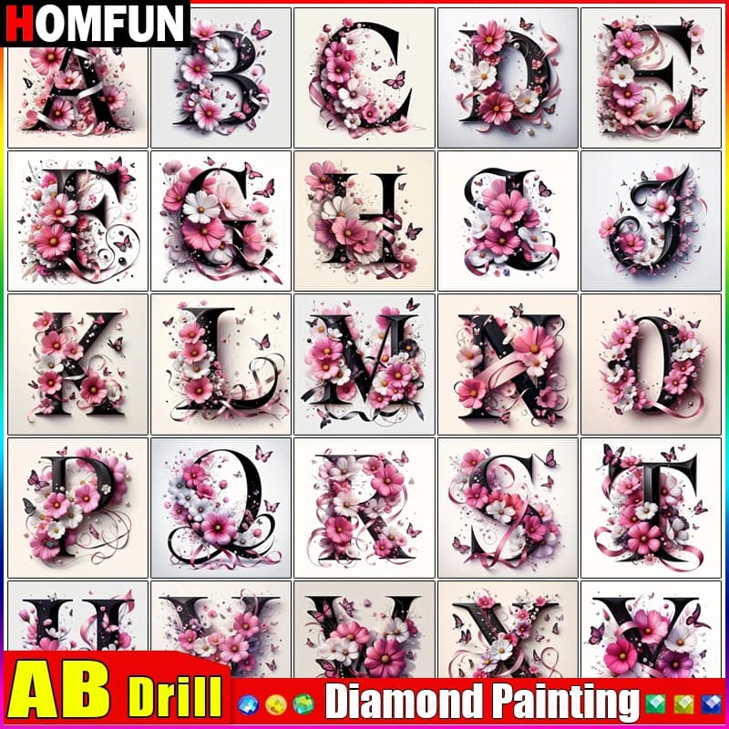 HOMFUN AB 5D pittura diamante fai da te "fiore dell'alfabeto" trapano completo resina diamante ricamo punto croce decorazioni per la casa