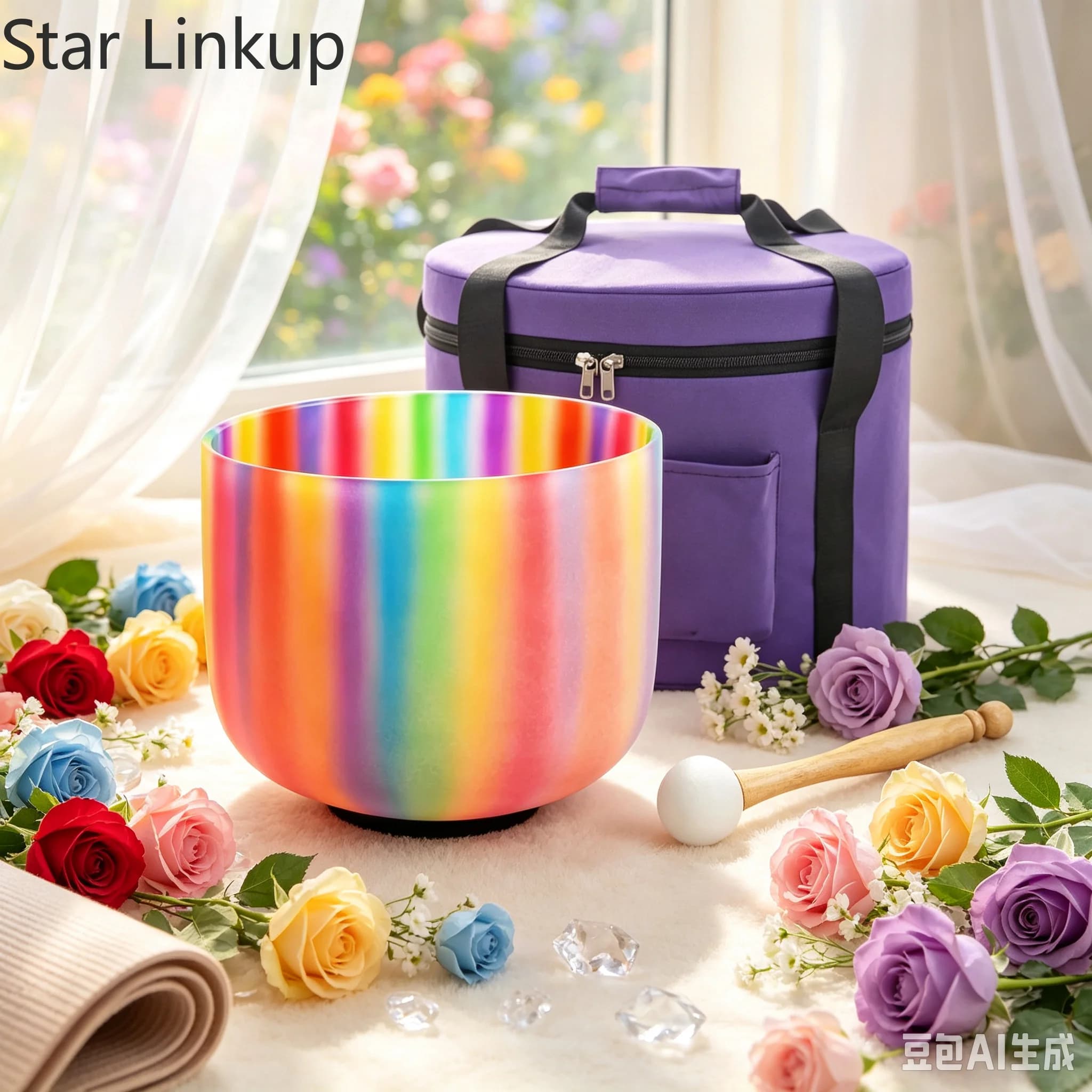 Star Linkup Frosted Quartz Rainbow Crystal Singing Bowl, C Note Tuned 528Hz Repair Frequency, Gentle Harmonic Vibration for Energy Purification, Cell Restoration & Physical Healing Sound Healing Instrument Yoga Meditation