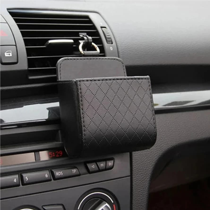 1pc borsa portaoggetti per auto borsa per detriti presa d'aria per chiave del telefono cellulare occhiali da sole sfiato cruscotto ordinato scatola organizer in pelle appesa