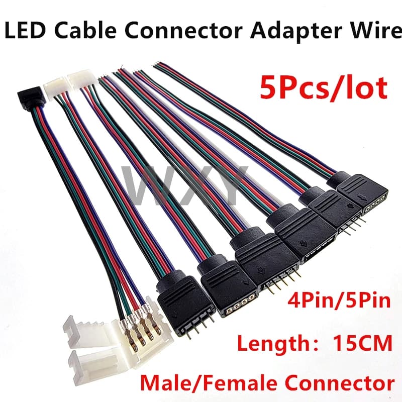 5 Pz 4 Pin 5 Pin LED Cavo Maschio Femmina Connettore Adattatore Filo Per 5050 3528 SMD RGB RGBW ha condotto La Luce di Striscia RGB RGBW LED Controller