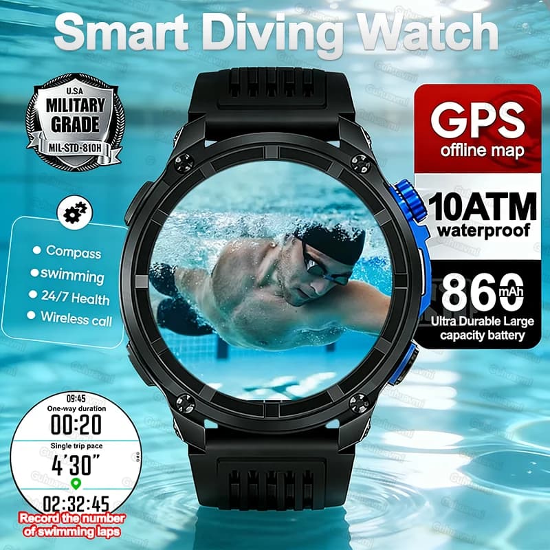 New Smartwatch with Integrated GPS and Offline Maps, 10ATM Waterproof (100M), 4GB Memory, Bluetooth Calls, for Swimming and Sport, for Men 2026